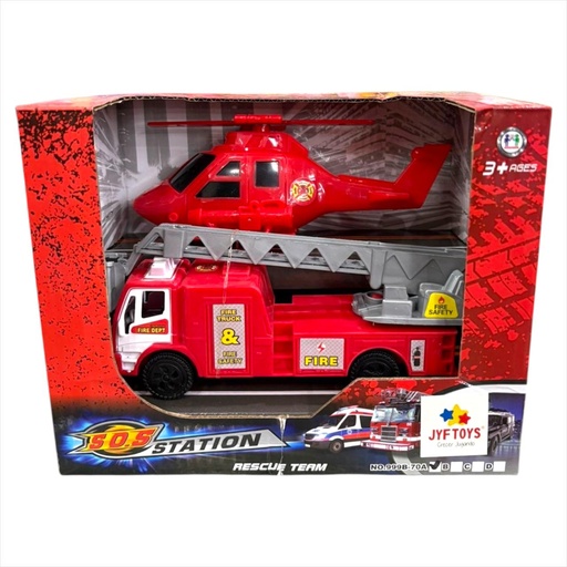 SET DE BOMBERO CON CAMION Y HELICOPTERO